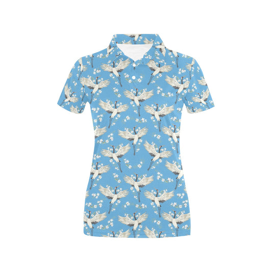 Crane Pattern Print Design 03 Women's Polo Shirt