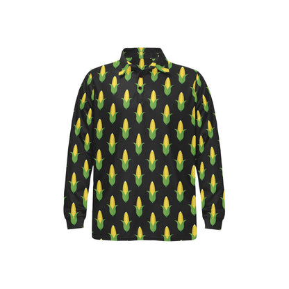 Corn Pattern Print Design 05 Long Sleeve Polo Shirt For Men's