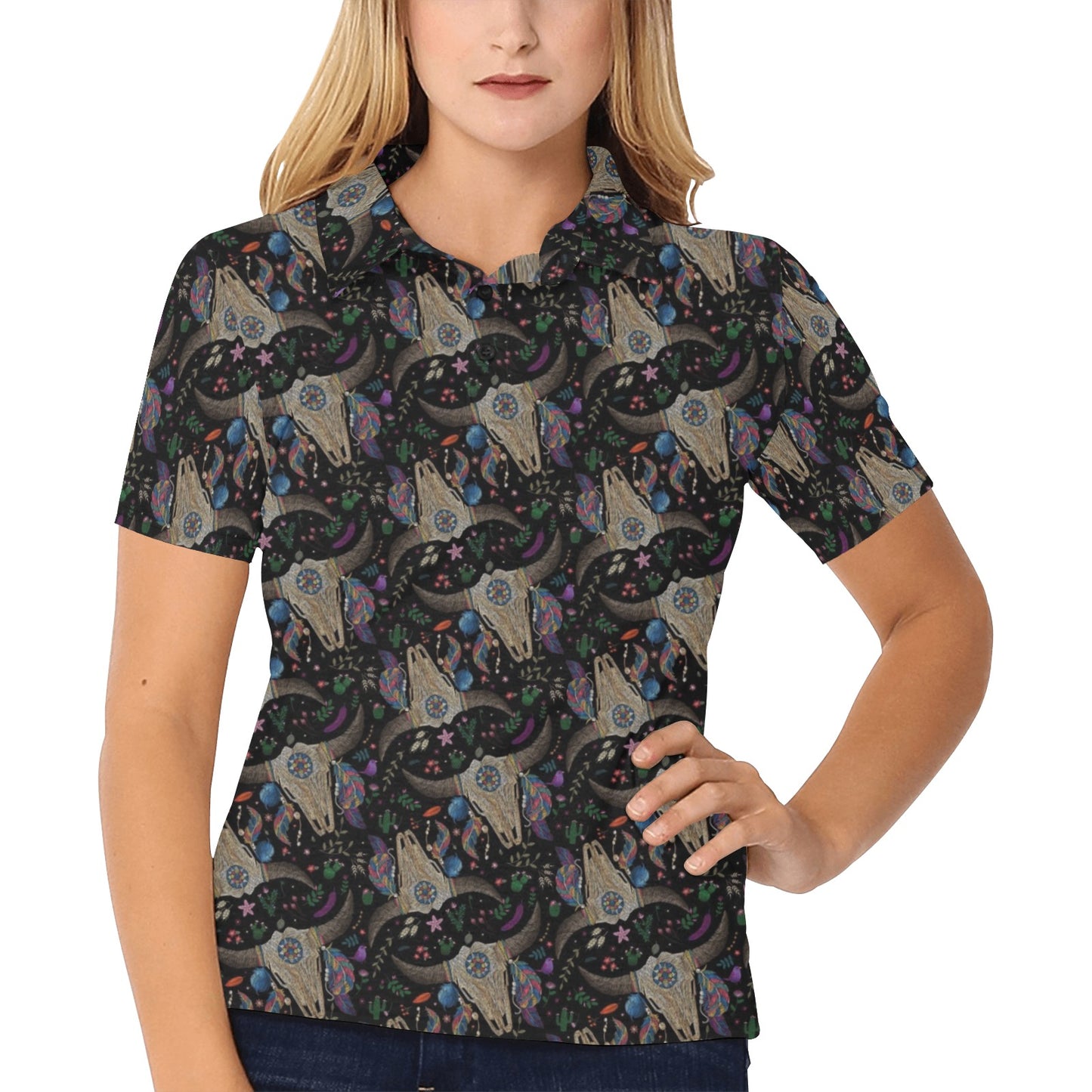 Buffalo Head Print Design LKS401 Women's Polo Shirt