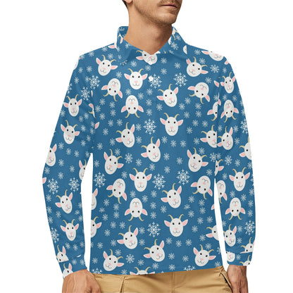 Goat Print Design LKS402 Long Sleeve Polo Shirt For Men's