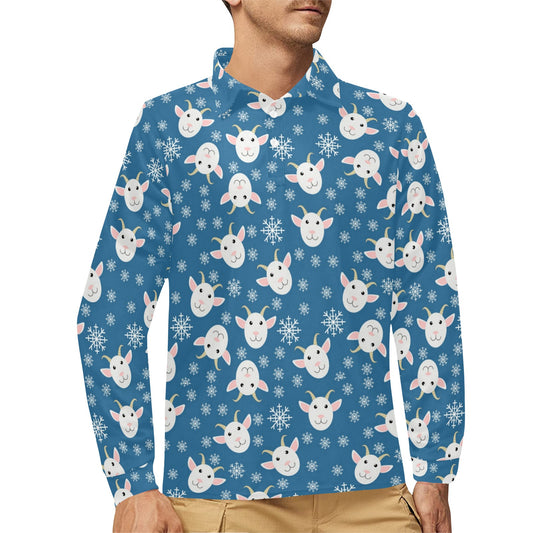 Goat Print Design LKS402 Long Sleeve Polo Shirt For Men's