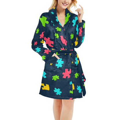 Autism Awareness Colorful Design Print Women's Fleece Robe