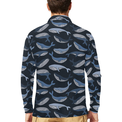 Whale Print Design LKS301 Long Sleeve Polo Shirt For Men's