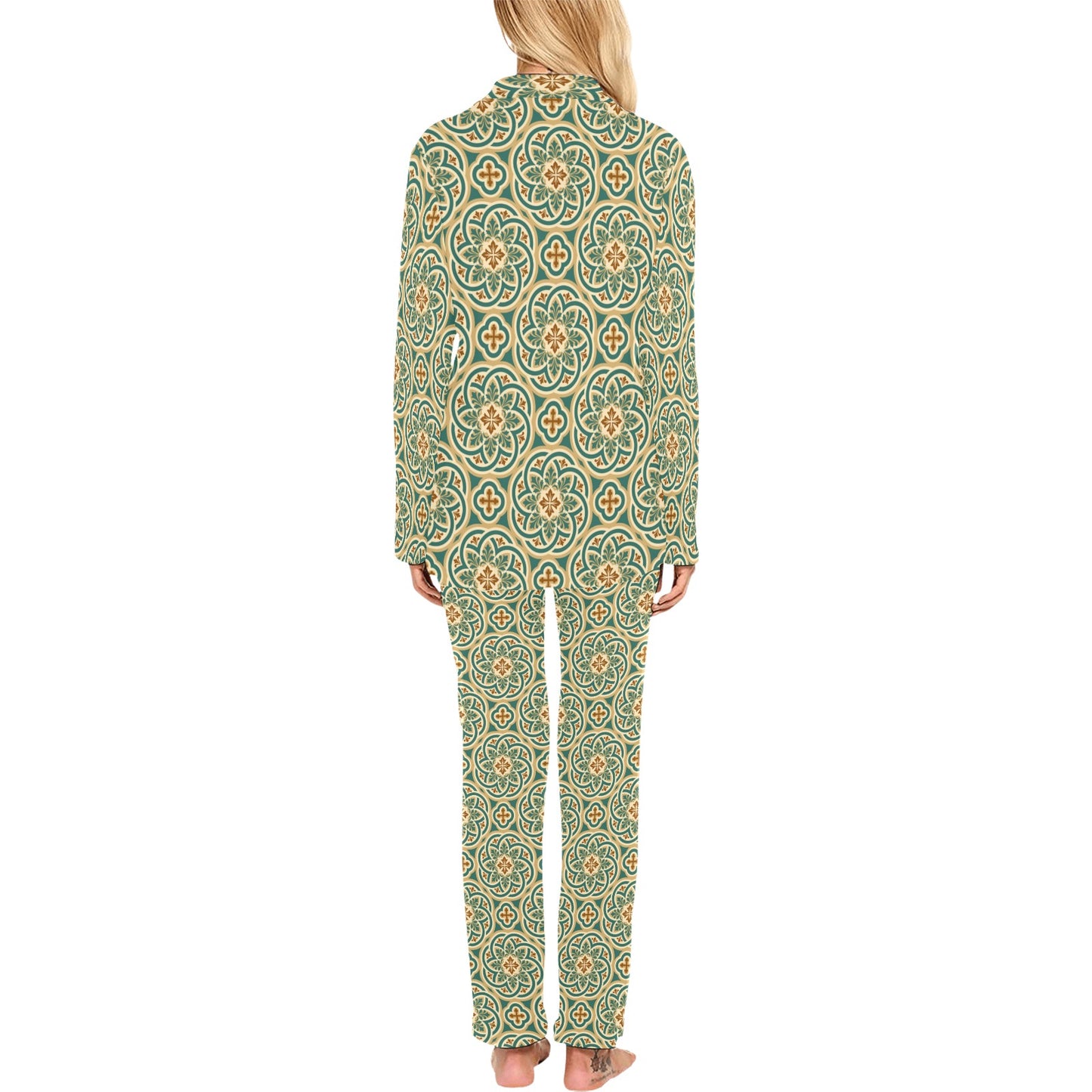Cross Pattern Print Design 01 Women's Long Pajama Set