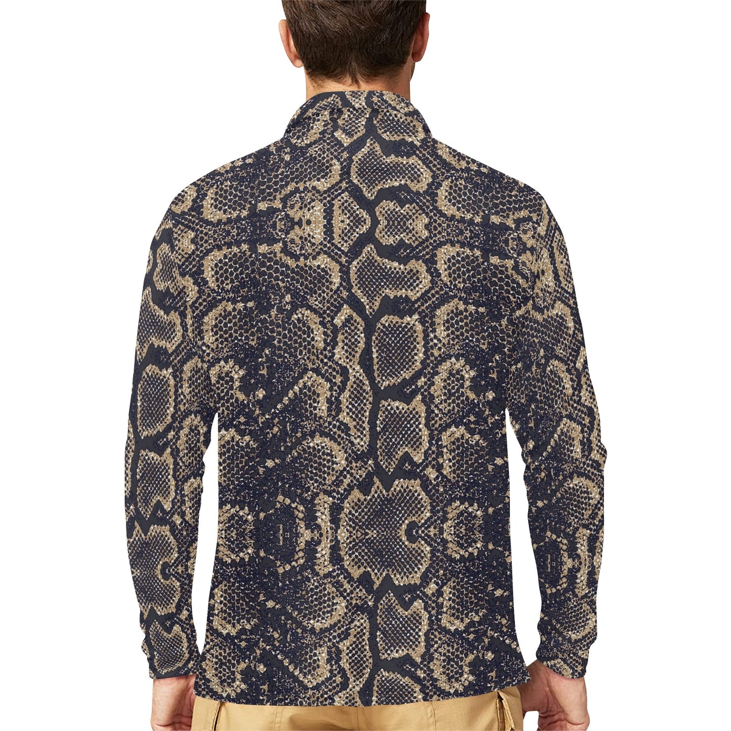 Snake Skin Pattern Print Long Sleeve Polo Shirt For Men's
