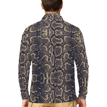 Snake Skin Pattern Print Long Sleeve Polo Shirt For Men's