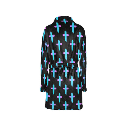 Christian Cross neon Pattern Women's Fleece Robe