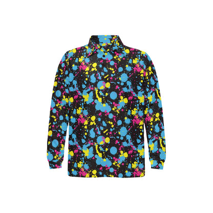 Splatter Colorful Print Design LKS301 Long Sleeve Polo Shirt For Men's