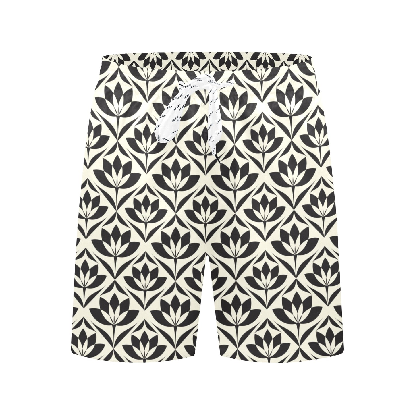Lotus Pattern Print Men's Swim Trunks Beach Shorts