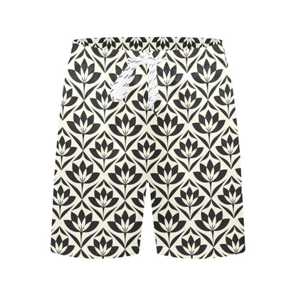 Lotus Pattern Print Men's Swim Trunks Beach Shorts