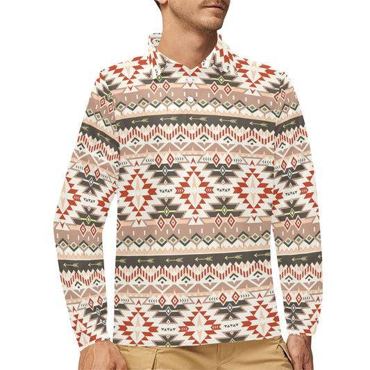 Aztec Pattern Print Design 05 Long Sleeve Polo Shirt For Men's