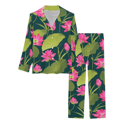 Water Lily Pattern Print Design WL09 Women's Long Pajama Set