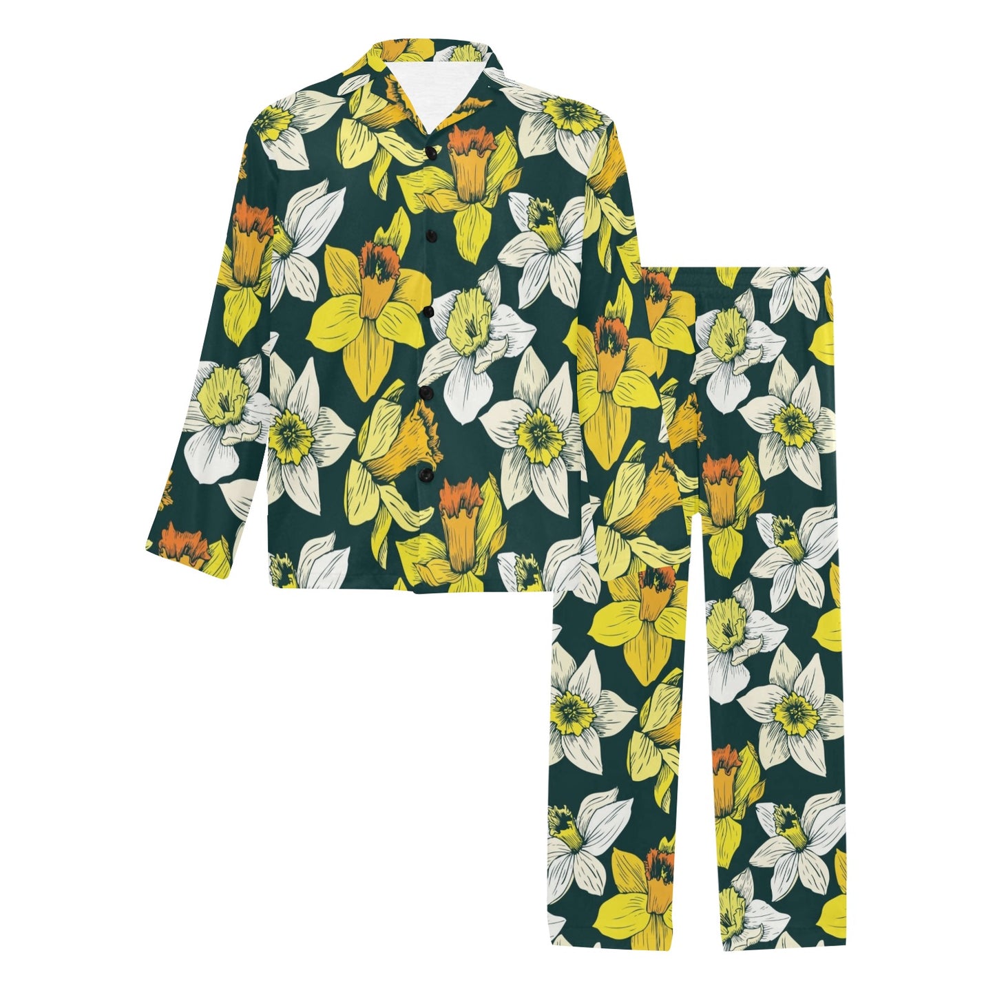 Daffodils Pattern Print Design DF02 Men's Long Pajama Set