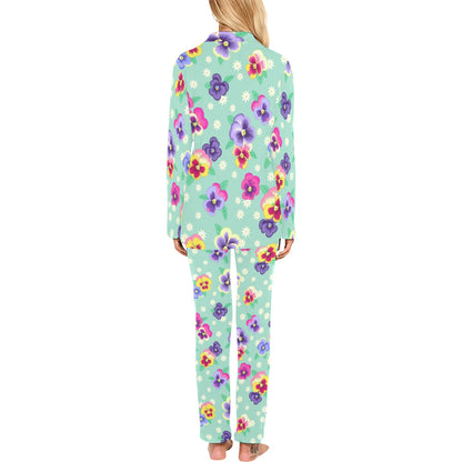 Pansy Pattern Print Design PS08 Women's Long Pajama Set