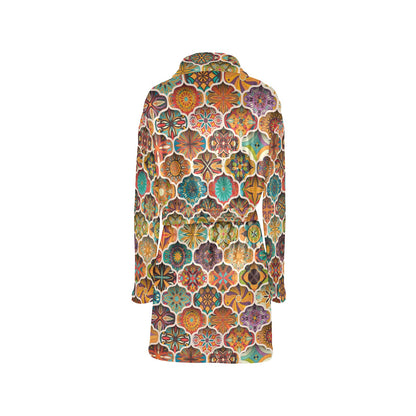 Mandala Mosaic Themed Design Print Women's Fleece Robe