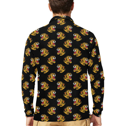 Tiger Head Print Design LKS306 Long Sleeve Polo Shirt For Men's