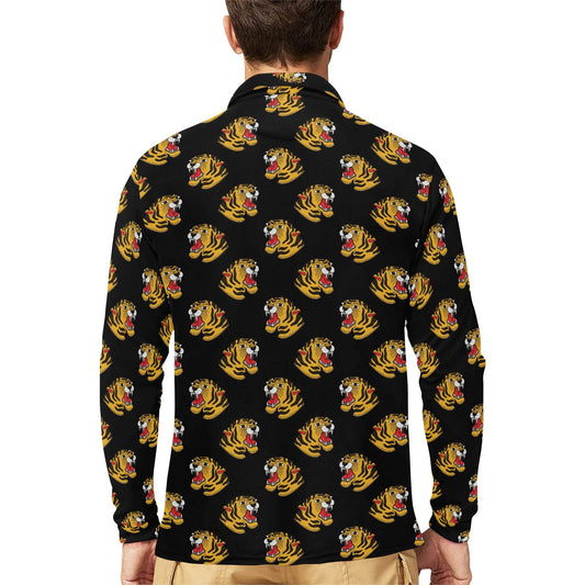 Tiger Head Print Design LKS306 Long Sleeve Polo Shirt For Men's