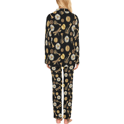 Steampunk Dragonfly Design Themed Print Women's Long Pajama Set