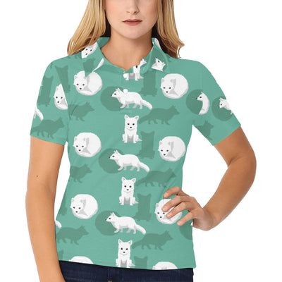 Arctic Fox Pattern Print Design Women's Polo Shirt