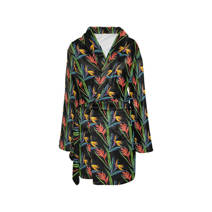 Heliconia Pattern Print Design HL04 Women's Fleece Robe