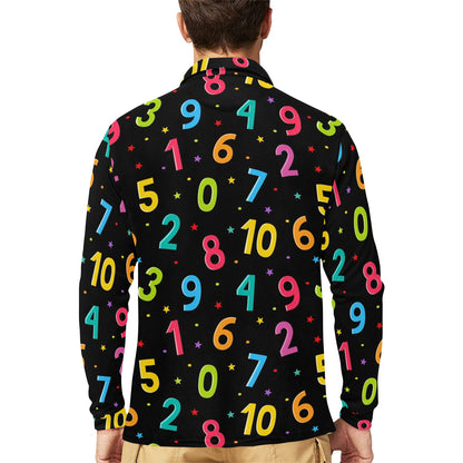Number Pattern Print Design A04 Long Sleeve Polo Shirt For Men's