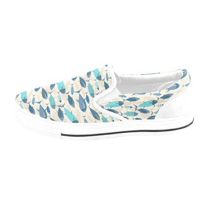 Tuna Fish Print Design LKS302 White Slip Ons Canvas Women's Shoes