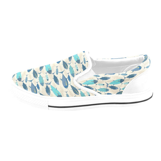 Tuna Fish Print Design LKS302 White Slip Ons Canvas Women's Shoes