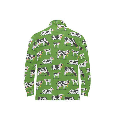 Cow Happy Print Pattern Long Sleeve Polo Shirt For Men's