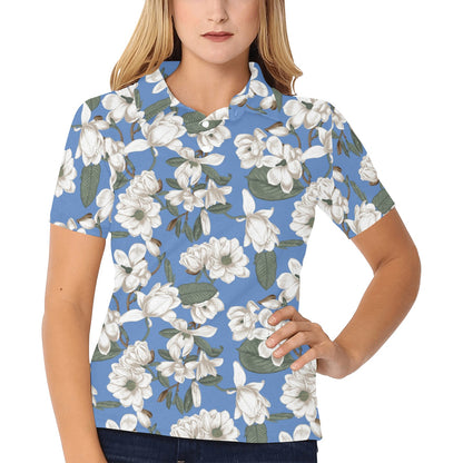 Magnolia Pattern Print Design 01 Women's Polo Shirt