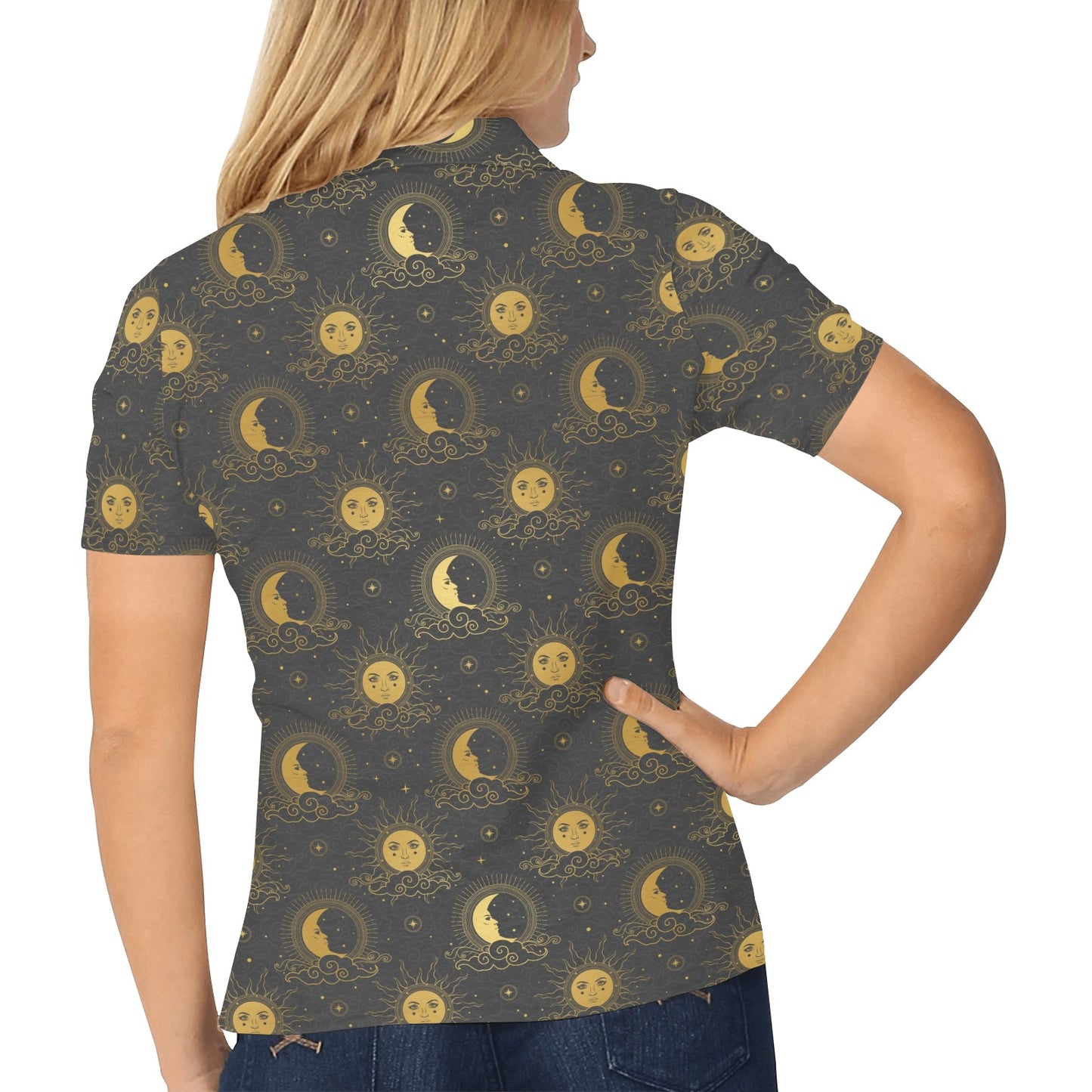Celestial Moon Sun Pattern Print Design 05 Women's Polo Shirt