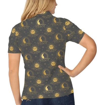Celestial Moon Sun Pattern Print Design 05 Women's Polo Shirt