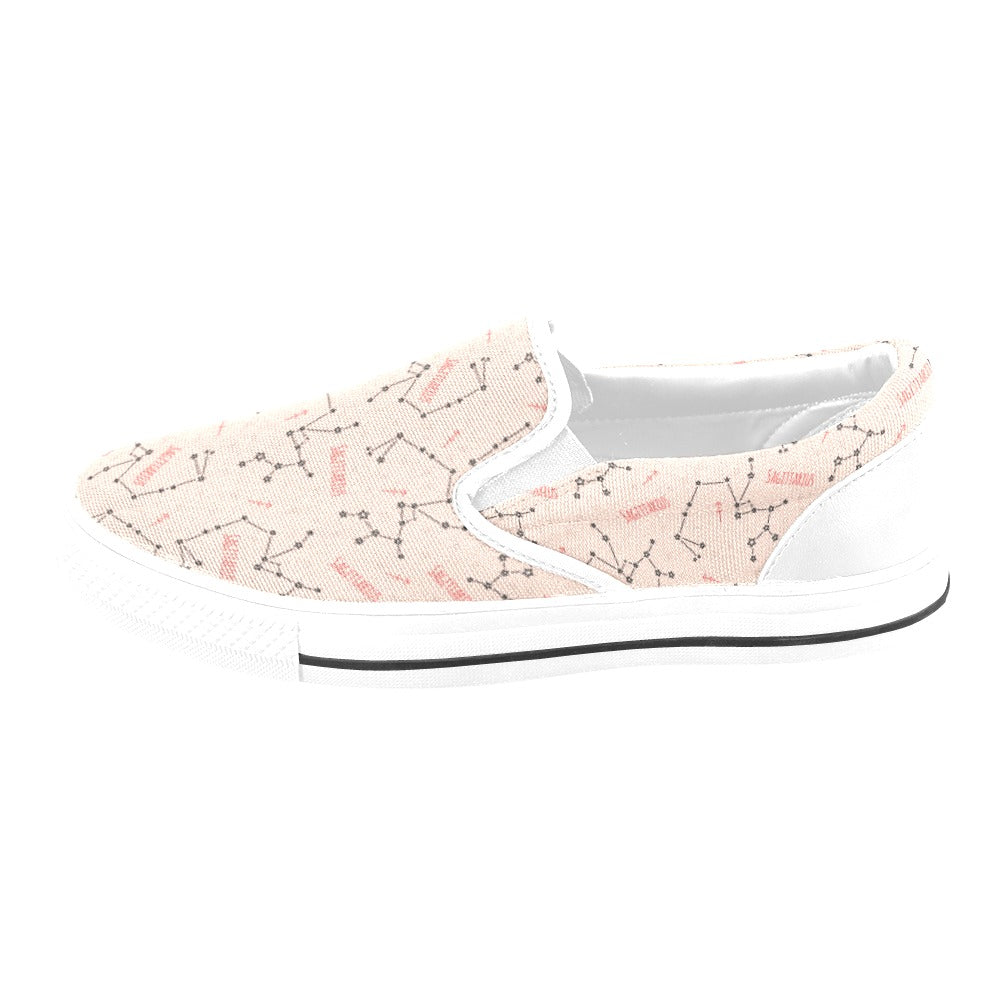 Sagittarius Star Print Design LKS302 White Slip Ons Canvas Women's Shoes