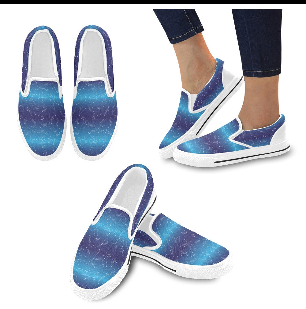 Virgo Print Design LKS302 White Slip Ons Canvas Women's Shoes