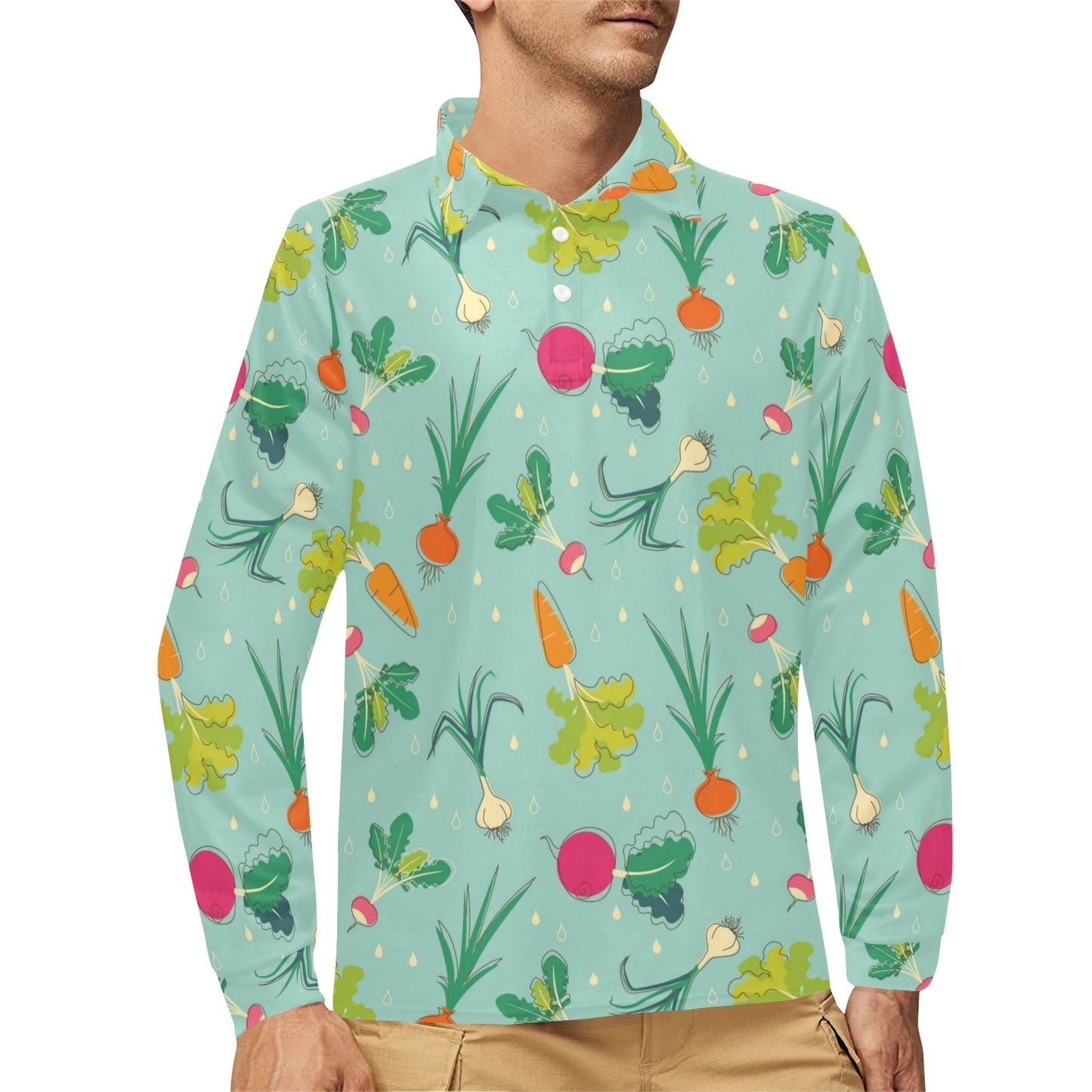 Radish Pattern Print Design A01 Long Sleeve Polo Shirt For Men's