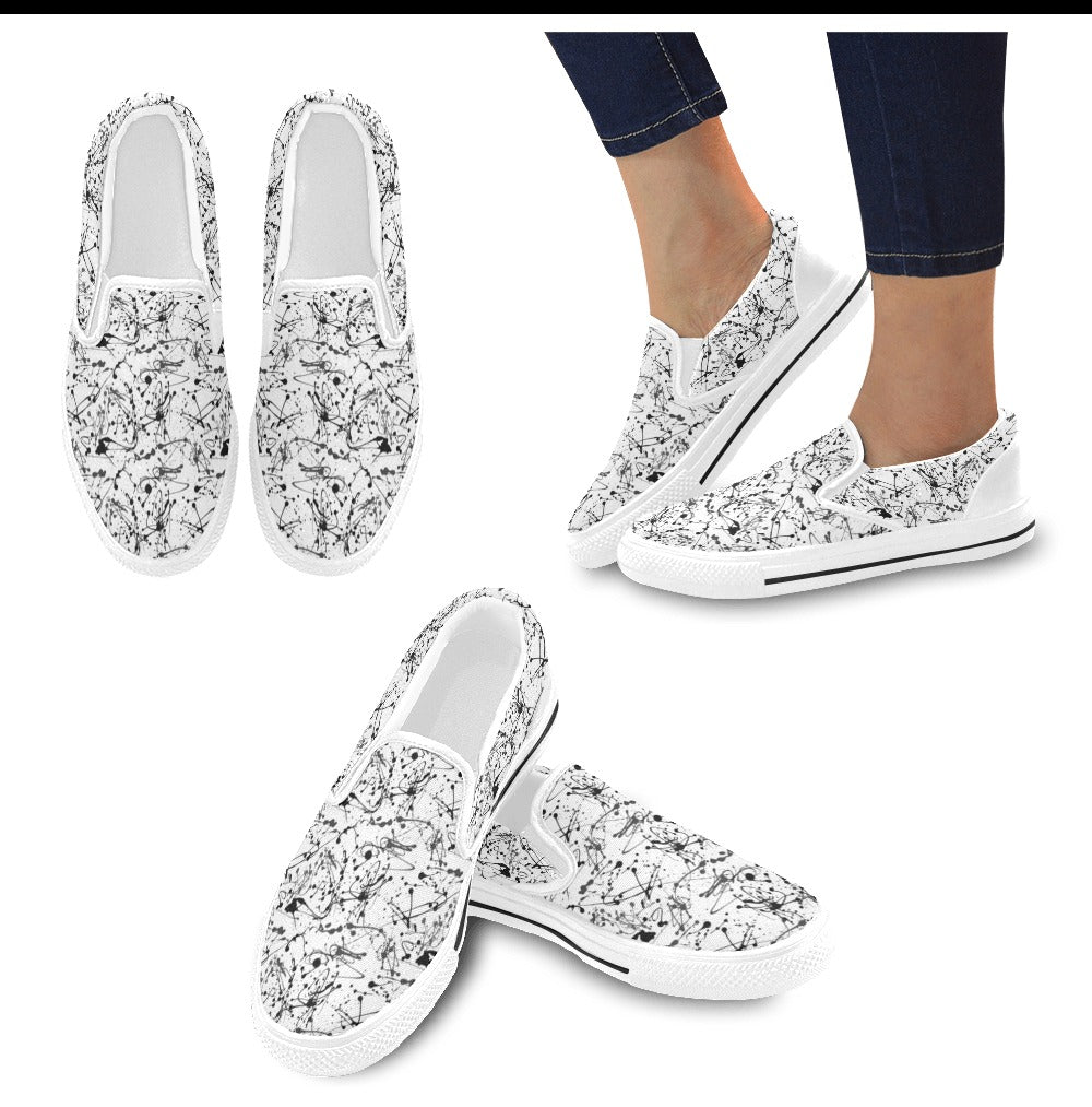 Splatter Print Design LKS305 White Slip Ons Canvas Women's Shoes