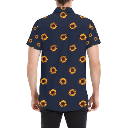 Sunflower Print Design LKS304 Men Short Sleeve Button Up Shirt