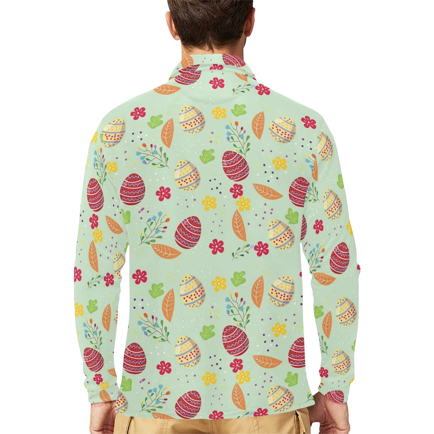 Easter Eggs Pattern Print Design RB07 Long Sleeve Polo Shirt For Men's