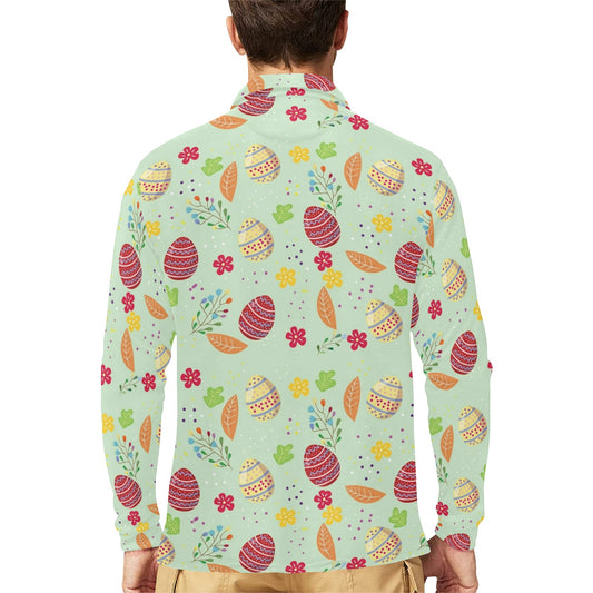 Easter Eggs Pattern Print Design RB07 Long Sleeve Polo Shirt For Men's