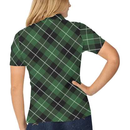 Plaid Green Pattern Print Design A05 Women's Polo Shirt