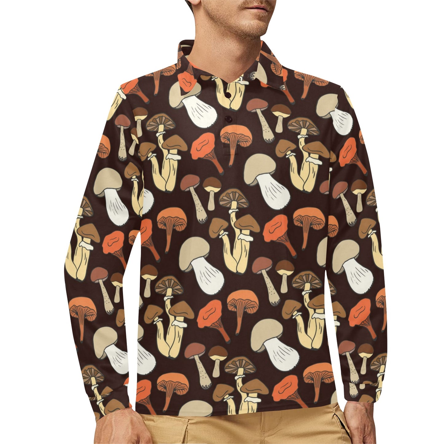 Mushroom Pattern Print Design A05 Long Sleeve Polo Shirt For Men's