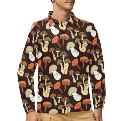 Mushroom Pattern Print Design A05 Long Sleeve Polo Shirt For Men's