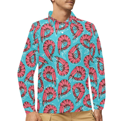 Prawn Pattern Print Design 01 Long Sleeve Polo Shirt For Men's