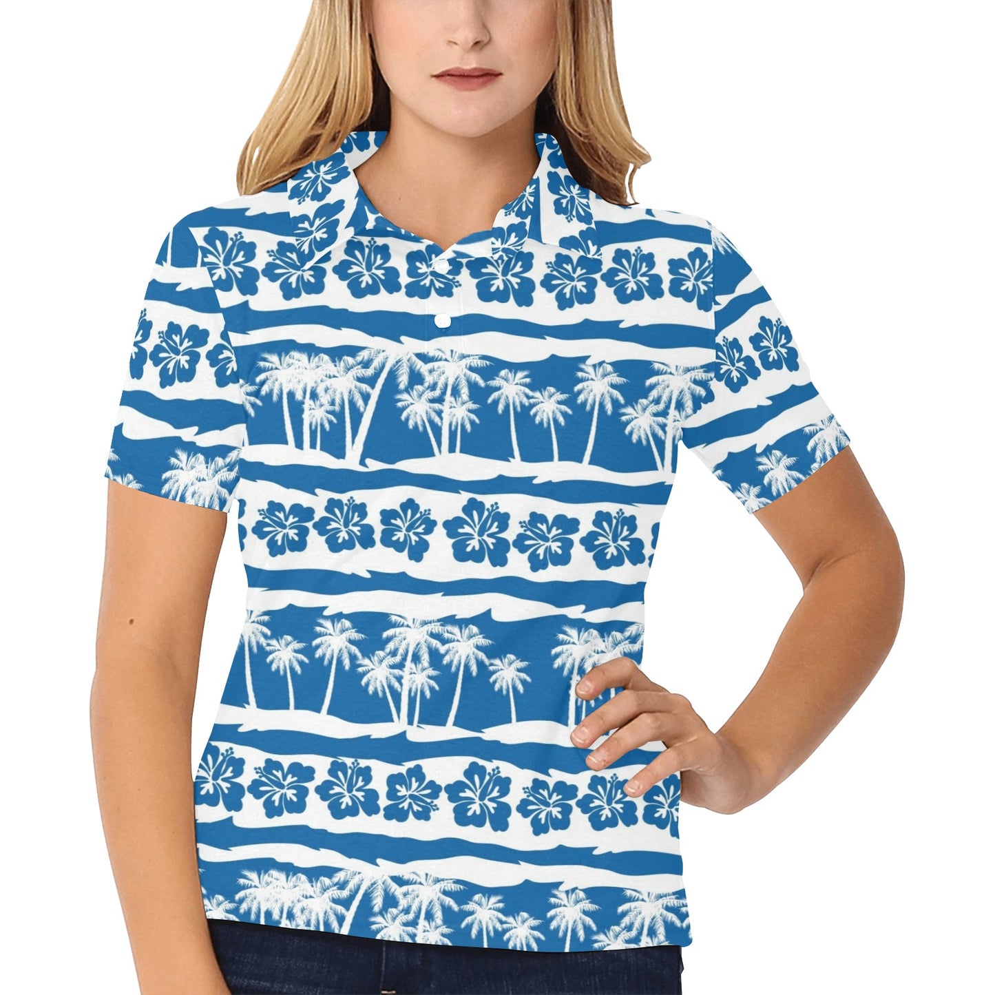 Hawaiian Themed Pattern Print Design H021 Women's Polo Shirt