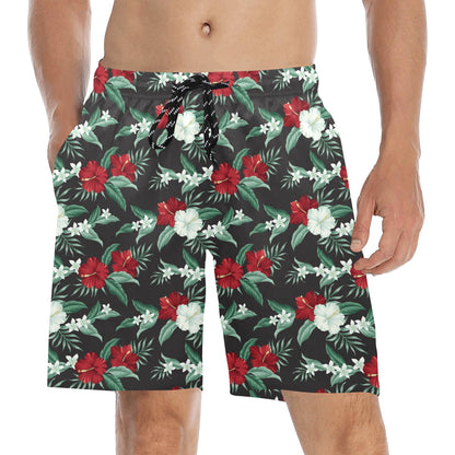 Tropical Flower Print Design LKS303 Men's Swim Trunks Beach Shorts