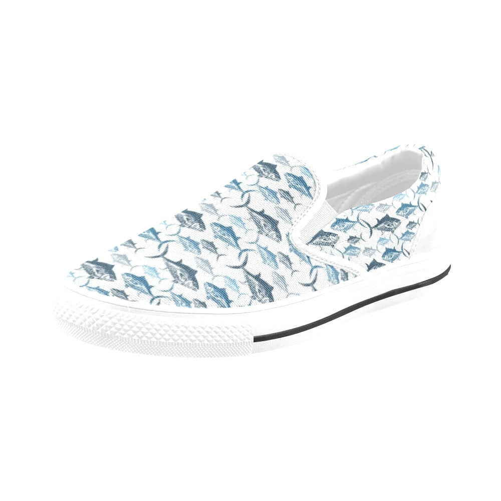 Tuna Fish Print Design LKS303 White Slip Ons Canvas Women's Shoes