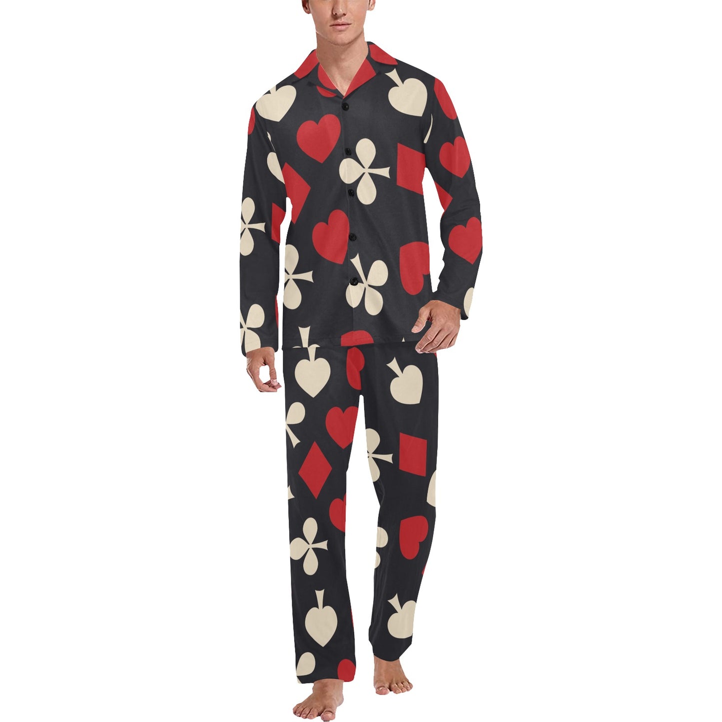 Poker Cards Pattern Print Design A02 Men's Long Pajama Set