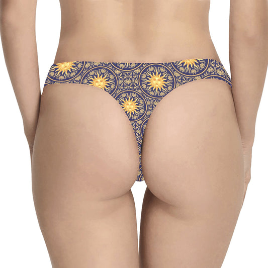Celestial Gold Sun Face Women's Thongs