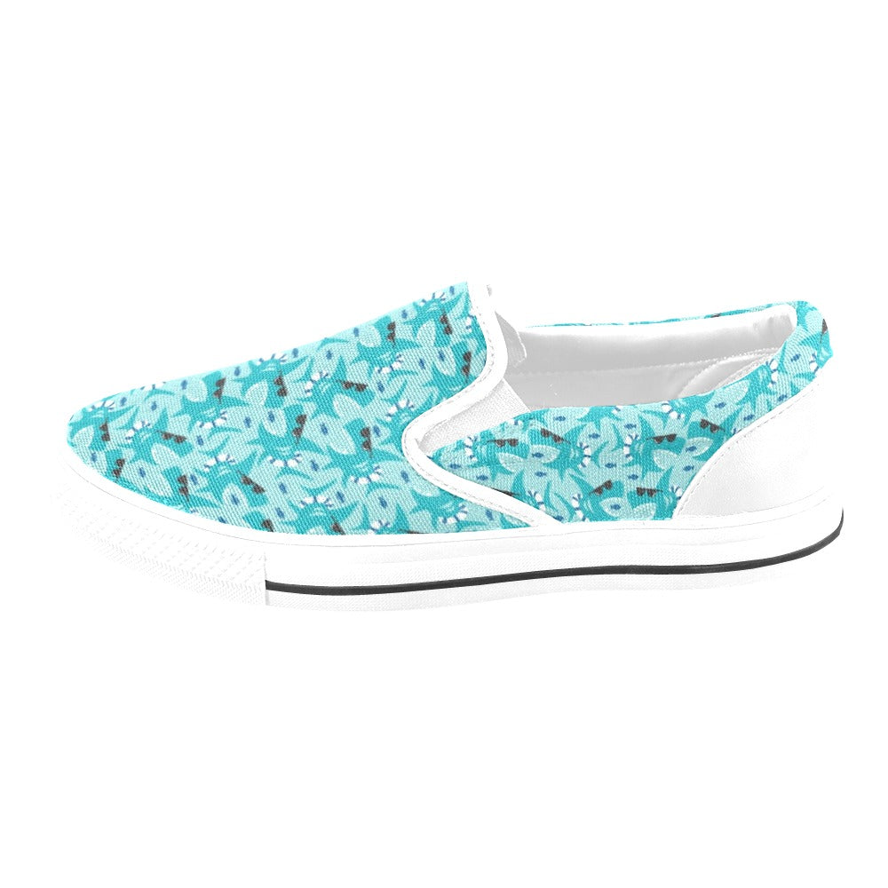 Shark Cute Print Design LKS302 White Slip Ons Canvas Women's Shoes