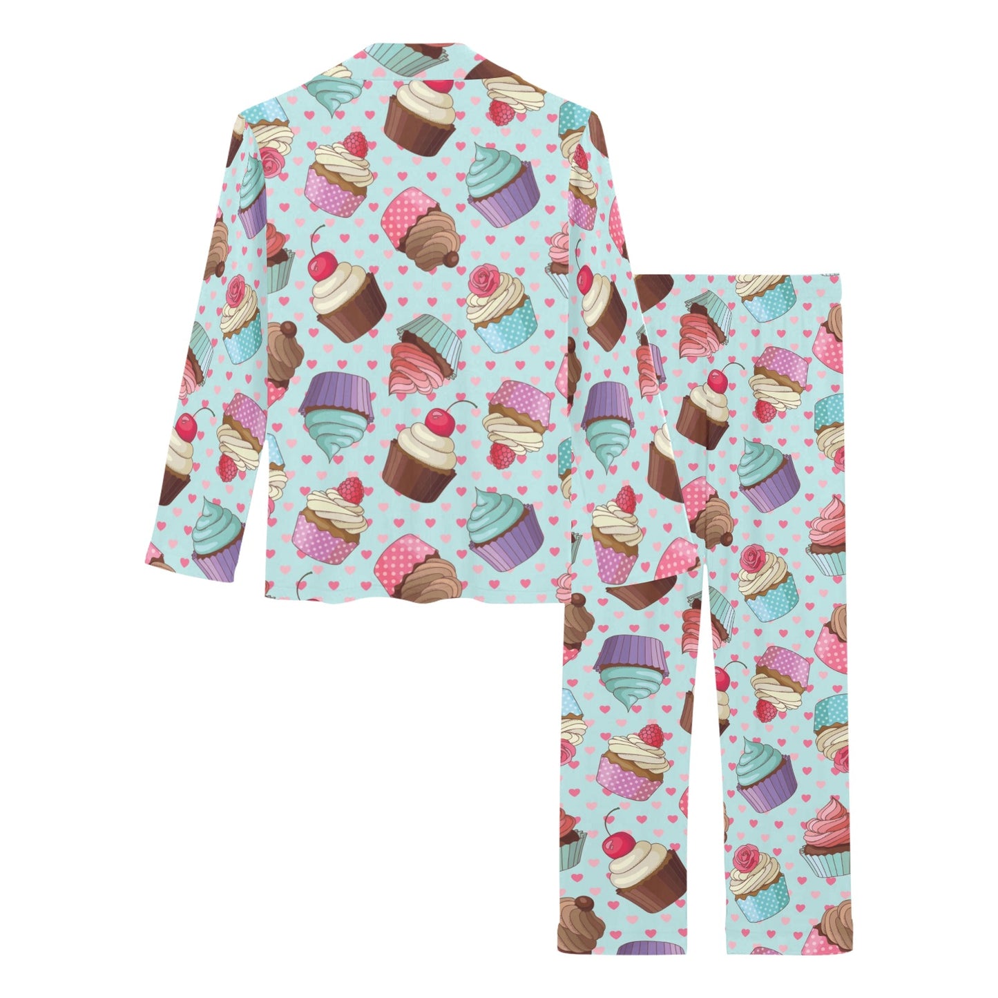 Cupcakes Fancy Heart Print Pattern Women's Long Pajama Set