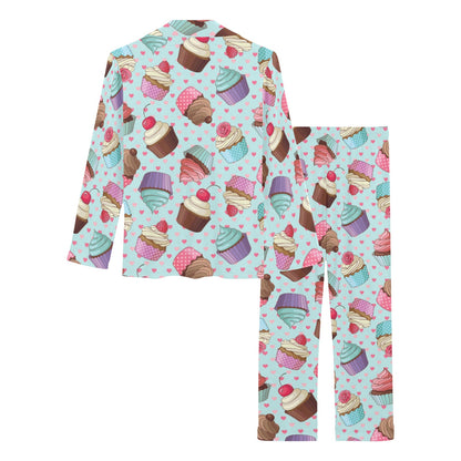 Cupcakes Fancy Heart Print Pattern Women's Long Pajama Set